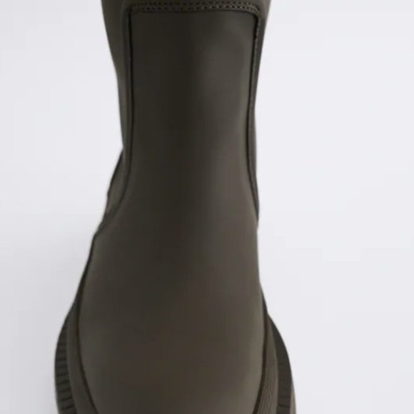 NWT Zara Low Heeled Khaki Green Rubberized Boots 8 - Picture 5 of 8